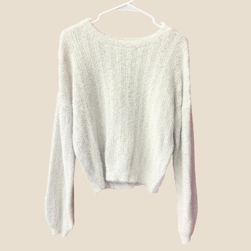 Cupcakes and Cashmere Sweater Womens Large Ivory Fuzzy Metallic Eyelash Knit
